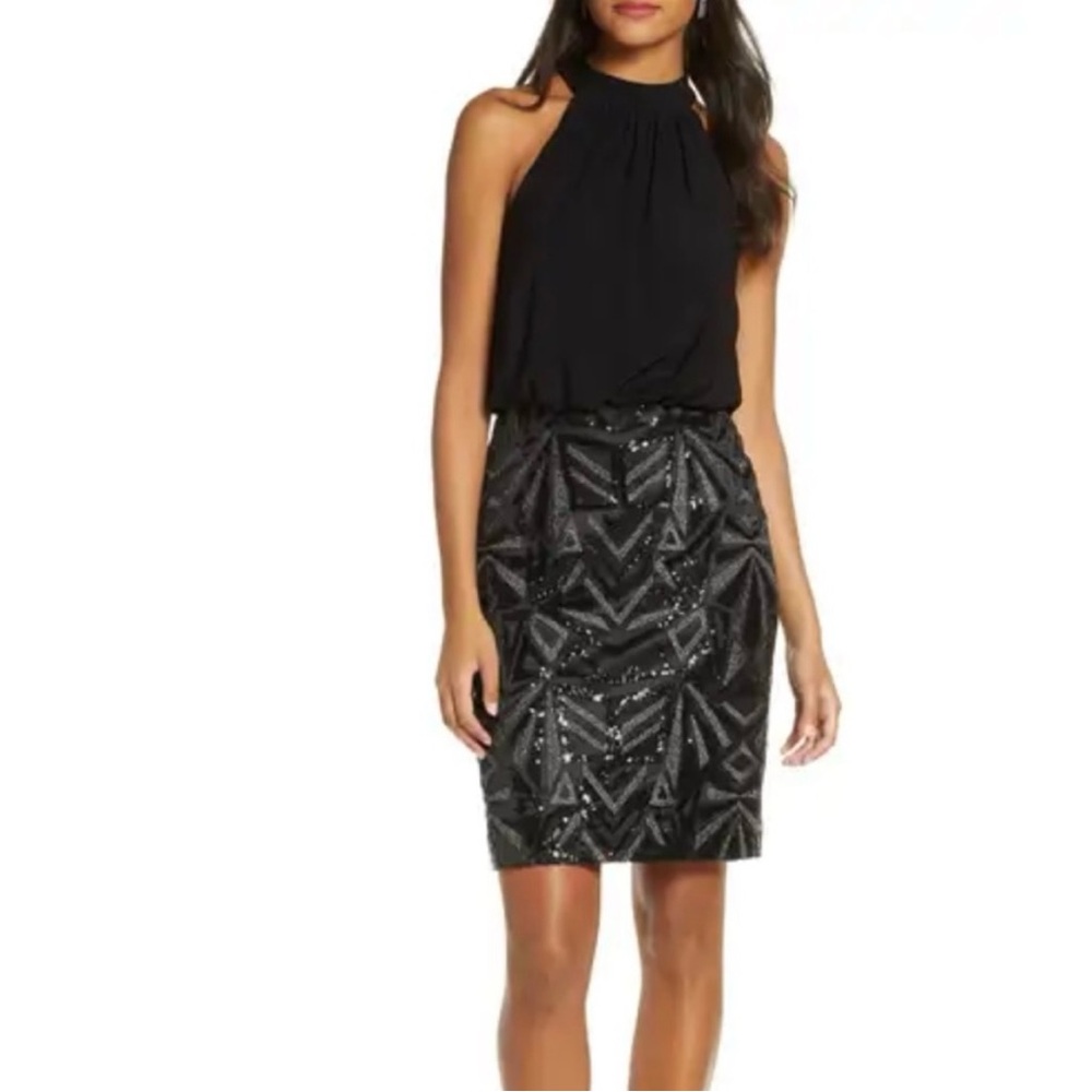 Vince Camuto Sequined Blouson Shift Dress